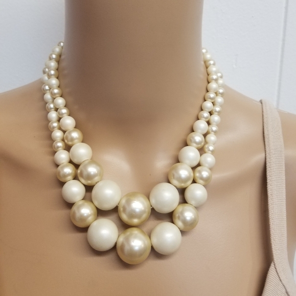 VINTAGE JAPAN LAYERED MATTE & LUSTER GRADUATING FAUX PEARL STATEMENT NECKLACE - Picture 1 of 6